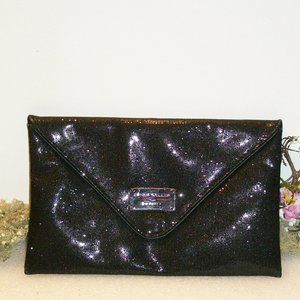 LAURA GELLER Beauty Black Sparkle Cosmetic Bag Envelope Clutch 9.5" X 6"